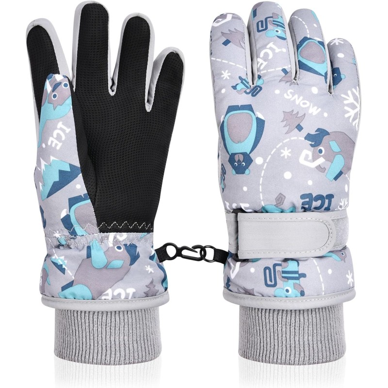 flintronic Children's Ski Gloves, Winter Ski Gloves for Years, Boys, Girls, Waterproof and Windproof Fleece Gloves with Adjustable Cuffs, for Snowboarding, Climbing, Skiing, Cycling