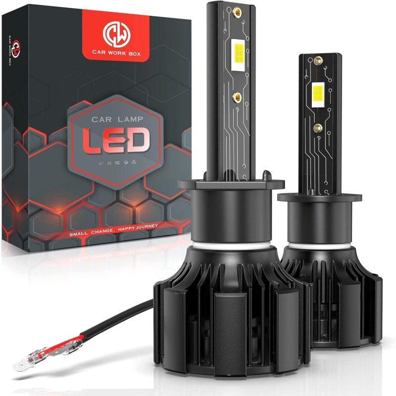 CAR WORK BOX H1 LED Car Bulbs: High and Low Beam LED Kit -15000LM 130W 6500K LED Headlights for 12V Vehicle – 2 Pieces