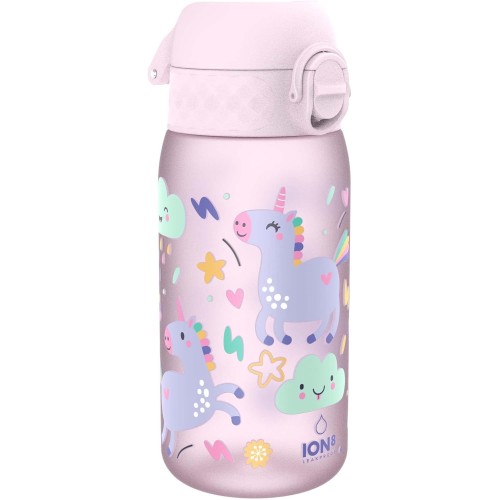 ion8 Children's Water Bottle, 350 ml, Leak-Proof, One-Handed Opening, Secure Locking, Dishwasher Safe, BPA-Free, Carry Handle, Folding Lid, Easy to Clean, Climate Neutral, Unicorns