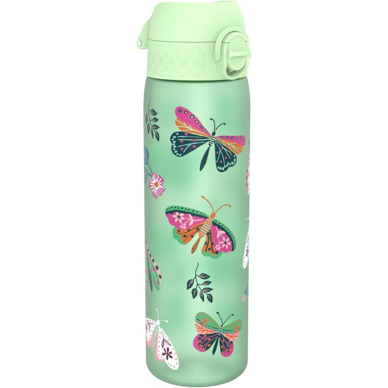 ion8 Water Bottle, 500 ml, Leak-Proof, One-Handed Opening, Secure Locking, Dishwasher Safe, BPA-Free, Carry Handle, Flip Lid, Easy to Clean, Butterflies