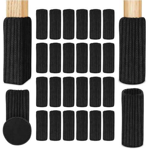 OSDUE Chair Socks, Pack of 24 Elastic Furniture Socks, Knitted, Felt Chair Leg Caps, Thick Base, Non-Slip Pads for Furniture, Table, Floor Protection, Avoid Scratches and Noises (Black)