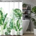 Lerores Shower Curtain, 180 x 180 cm, Green Leaves, Weighted Hem, Anti-Mould Textile, Water-Repellent, Washable Polyester Fabric Bath Curtains with Eyelets and 12 Shower Curtain Rings for Bathroom,