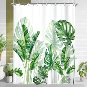 Lerores Shower Curtain, 180 x 180 cm, Green Leaves, Weighted Hem, Anti-Mould Textile, Water-Repellent, Washable Polyester Fabric Bath Curtains with Eyelets and 12 Shower Curtain Rings for Bathroom,