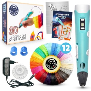 3D Pen + Italian Instruction and Instructions + PLA 12 Colours (2 Fluo) - Professional 3D Pen, 3D Pen for Kids