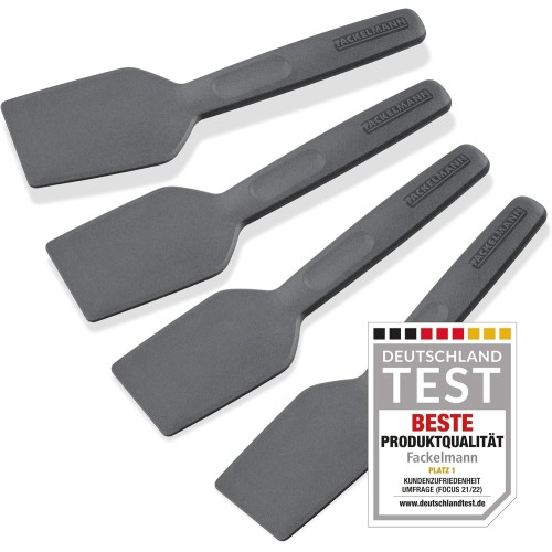 Fackelmann Statement Spatula for Raclette Set of 4 - Scraper with Ergonomic Handle and Thumb Recess - Raclette Slider in Practical Pack of 4 - Approx. 15.5 x 4 x 1 cm, Grey