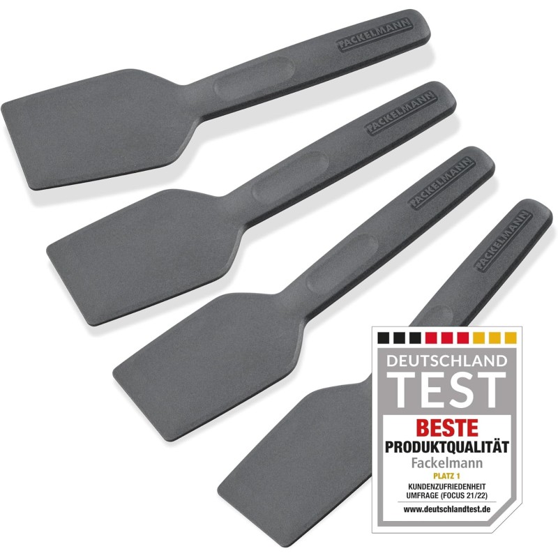 Fackelmann Statement Spatula for Raclette Set of 4 - Scraper with Ergonomic Handle and Thumb Recess - Raclette Slider in Practical Pack of 4 - Approx. 15.5 x 4 x 1 cm, Grey