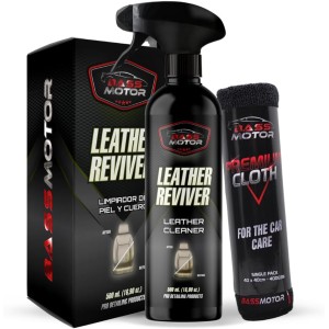 BassMotor Leather, Leather and Alcantara Cleaner for Cars, Cleans, Degreases and Maintains Seats and Upholstery - Leather Reviver 500ml + Premium Microfibre Cloth