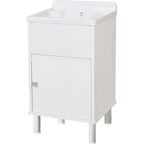 Negrari 5003PKCAM Mini PVC Resin Outdoor / Indoor Bathroom Sink with Storage Cabinet L42 x D34 x H80 cm, White, Small