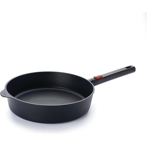 Woll Eco Logic QXR Cast High Rim Pan Inductive Diameter 28 cm Height 7 cm with Removable Handle Suitable for All Hob Types PFAS-Free Non-Stick Coating Cast Aluminium Oven-Proof Black