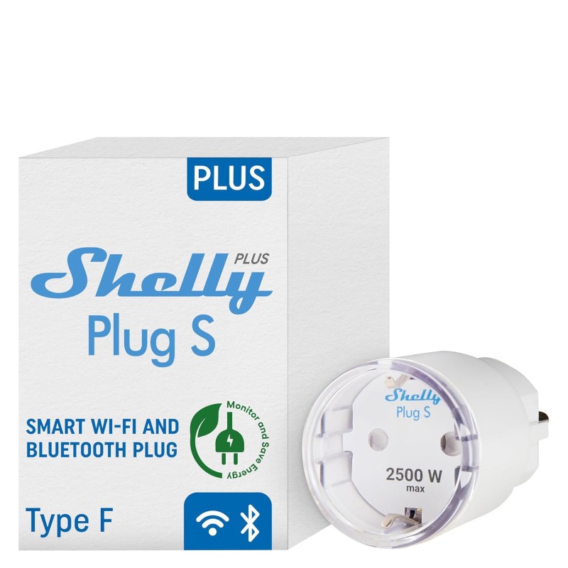 Shelly Plus Plug S - Intelligent Socket Works with Alexa & Google Home, Programmable Socket with Voice Control, Bluetooth and Wi-Fi Device for Automating Devices Current Measurement