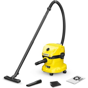 Kärcher WD 2-18 Cordless Wet/Dry Vacuum Cleaner with Filter, Joint and Wet/Dry Suction Nozzle, 225 Watt, Plastic Container: 12 L, Suction Hose: 1.8 m, without Battery, No Charger, Yellow