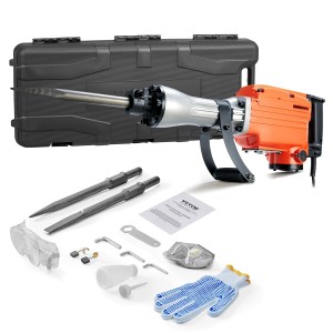 VEVOR High Performance Concrete Breaker Demolition Hammer 2200 W, 1-1/8 Inch / 28.6 mm Electric Demolition Hammer, Drill Hammer Concrete Hammer 1400 BPM, Includes Pointed Chisel, Flat Chisel, for