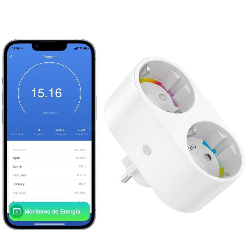 GHome Smart Smart Socket, Wi-Fi Smart Plug, Timer Socket, Voice Control, Compatible with Alexa and Google Home, Remote Control via App, 1 Piece Double Socket