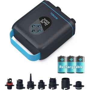 TOPUMP 20PSI електрическа помпа за SUP TPS260, презареждаема, автоматично изключване, 2-степенно надуване/изпускане, 12V DC & Type-C за сърф, каяк, крила, кайт, палатка