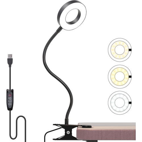 Foneso Clamp Lamp, 48 LEDs Dimmable Reading Lamp Bed, 3 Modes and Level 10 Dimming, 360° Flexible USB Lamp for Reading, Travel, Bedroom, Office (Black)
