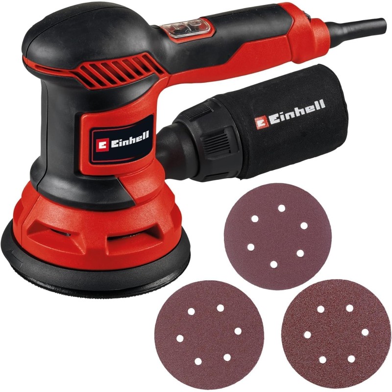Einhell Random Orbital Sander TC-RS 425 E (425 W, Sanding Disc Diameter 125 mm, Max. Vibration Speed 26,000 rpm, Oscillating Circuit 2.5 mm, Including Sandpaper 1x P60, P80, P120)