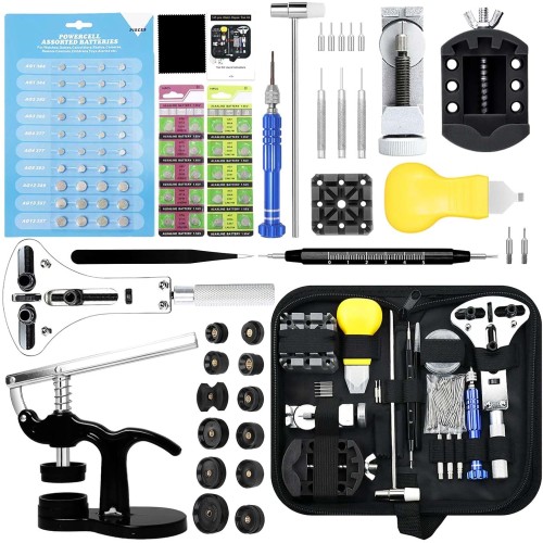 Professional Watch Repair Kit, GLDCAPA Watch Repair Tools with Carry Bag, Watch Link Removal Tool, Watch Case Opener, Watch Press Set with 60 Watch Batteries