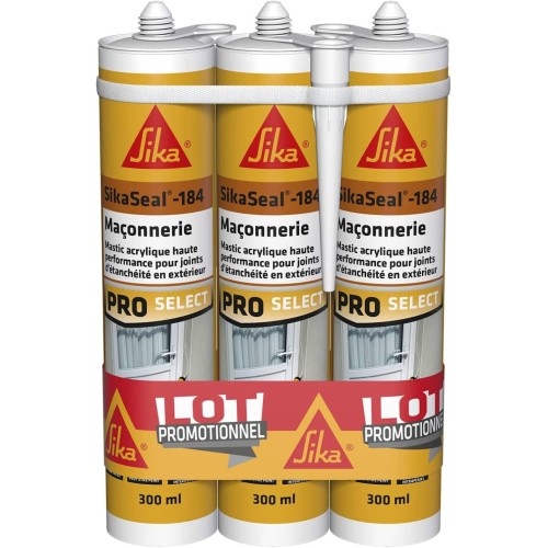SIKA - High Performance Acrylic Sealant - Set of 3 SikaSeal-184 White Masonry Cartridges - Crack Repair - Seals - Exterior and Interior - Pack of 3 x 300ml