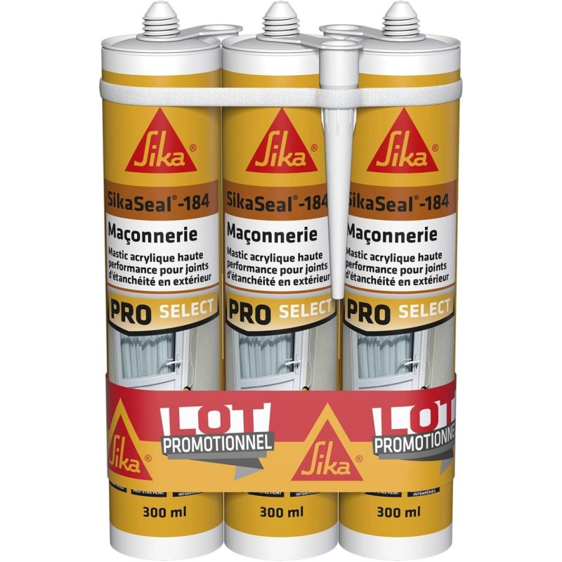 SIKA - High Performance Acrylic Sealant - Set of 3 SikaSeal-184 White Masonry Cartridges - Crack Repair - Seals - Exterior and Interior - Pack of 3 x 300ml