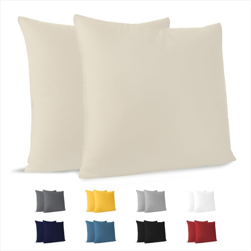 Dreamzie Pillowcases, 50 x 50 cm (Set of 2), 100% Jersey Cotton, 150 g/m², Beige, Resistant and Hypoallergenic