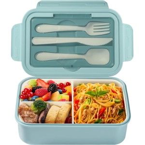 Diboniur Lunch Box with Cutlery for Adults and Children, 1400 ml, Bento Box for Microwave, Dishwasher, School, Picnic, Work (Blue)