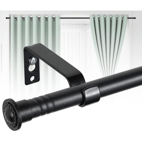 HARRMS 16 mm Extendable Curtain Pole, Matte Black, 76-116 cm, Curtain Rod Panel Curtain Pole, 1 Rail, Wall Mounted with Brackets and Finials for Blackout Curtains, Outdoor Curtains
