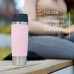 Emsa N20227 Travel Mug Wave Insulated Mug 0.5 Litres, Comfort Screw Cap, Stainless Steel, 6 Hours Hot and 12 Hours Cool, 100% Leak-Proof, Dishwasher Safe, 360° Drinking Opening, Pastel Pink