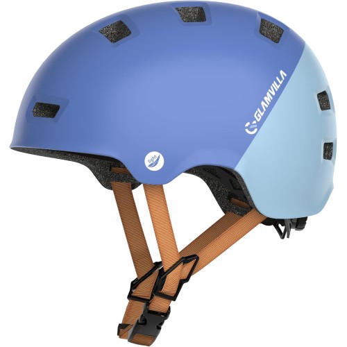 GLAMVILLA каска за скейтборд, велосипедна каска, ултралека градска каска за деца/жени/мъже, регулируема унисекс защитна каска за скейтборд, електроскутер, BMX, само 260 г/270/280 г (тъмно синьо с светло