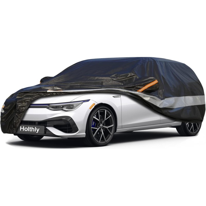 Holthly 10 Layers Car Cover 100% Waterproof Car Cover for Full Garage Rain Sun Dust UV Protection Car Cover Suitable for VW Golf Opel Astra Audi A3 Car Garage Black C3