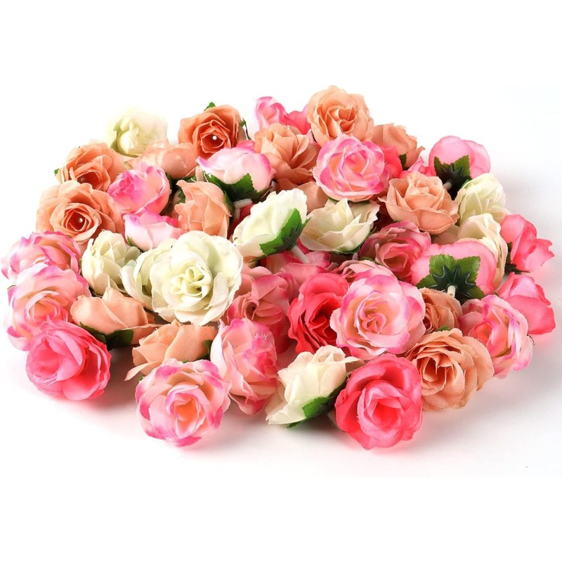 GEFIRE Pack of 80 Artificial Flower Heads, Artificial Flowers, Rose Heads, Artificial Flowers, Fake Rose Heads, Artificial Roses Decoration for Wedding, DIY Party Decoration (4 Colours)