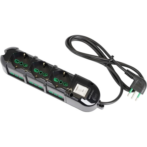 FANTON 481234-B Multiple Socket 3 Double Sockets Power Strip for Large and German Italian Plugs 6 Side Dual Valued Sockets for Small / Large Plugs