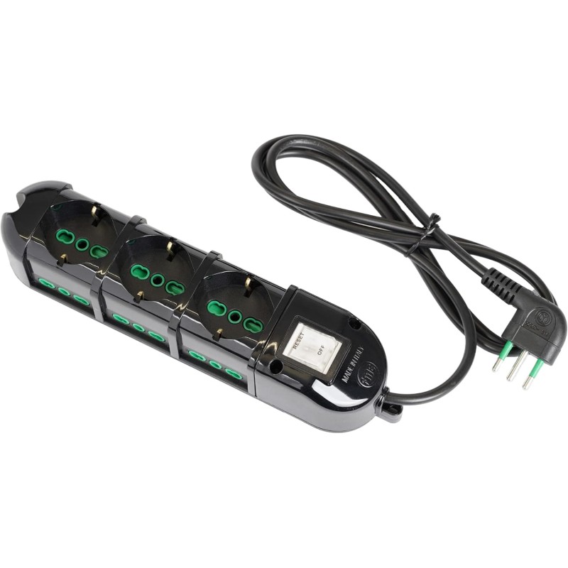 FANTON 481234-B Multiple Socket 3 Double Sockets Power Strip for Large and German Italian Plugs 6 Side Dual Valued Sockets for Small / Large Plugs