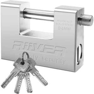 WAIZHIUA Weatherproof Padlock with 4 Keys, 93 x 70 x 26 mm, Rectangular Outdoor Padlock Made of Hardened Stainless Steel for Containers, Garage, Warehouse, Shed, 1 kg, Security Level 5