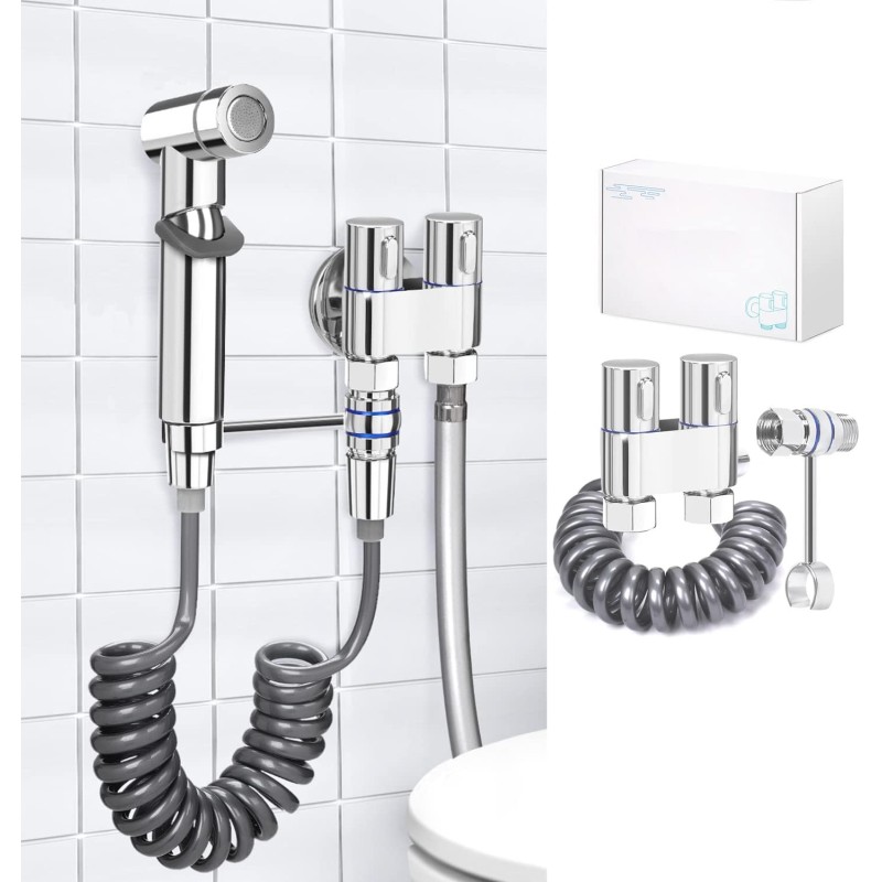 Bidet Hand Shower Set, High-Quality Refined Copper Bidet Shower with G1/2 Inch Valve and a G3/8 Inch, Chrome Handle, Bidet Fittings for Shower, Bathroom, Hygiene, Toilet Paper, Nappy Cleaning (1#)