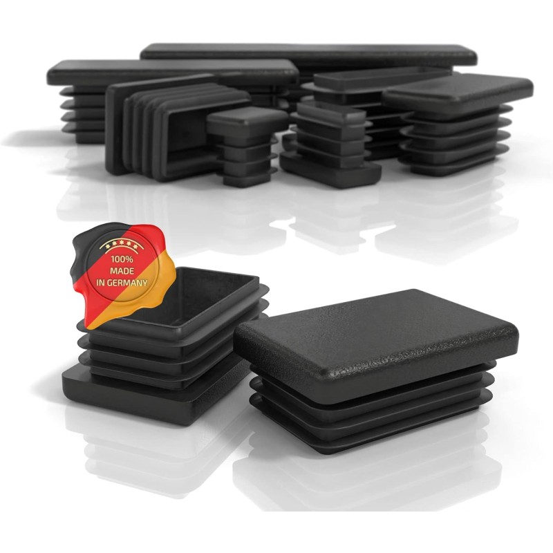 PD Lamellar Plugs 40 x 30 mm for Square Tube (External Dimensions), End Caps Rectangular Made of PE Plastic, Pipe Plugs for Pipe Cover of Metal Pipe and Aluminium Profile, Rectangular Plugs, Black