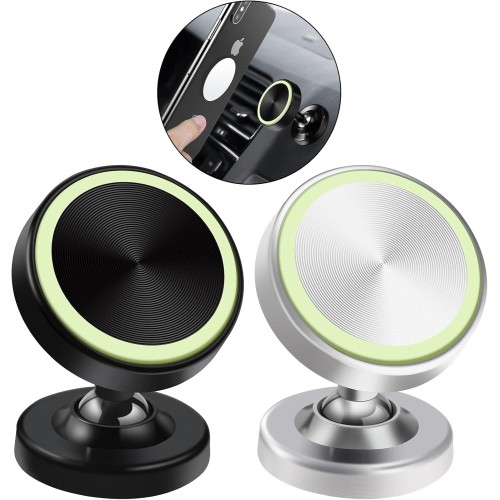 Vinabo Magnetic Car Mobile Phone Holder with 360° Adjustable Base, Pack of 2 Universal Car Accessories for Various Phone Models