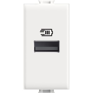 Bticino 1 Seater USB Charger with One Input Type A to Install in Matix Plate for Charging an Electronic Device up to 15W - White