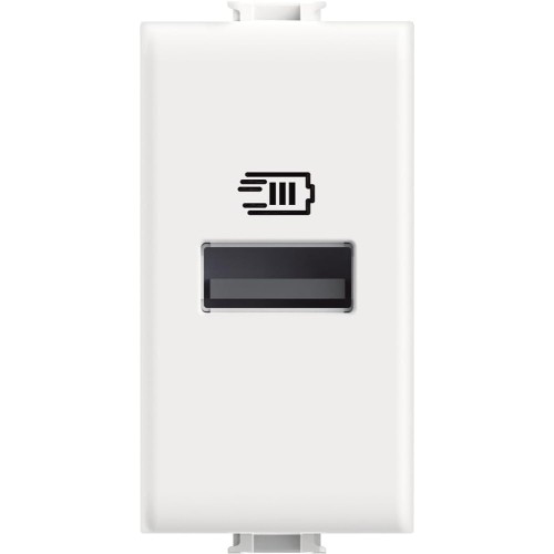 Bticino 1 Seater USB Charger with One Input Type A to Install in Matix Plate for Charging an Electronic Device up to 15W - White