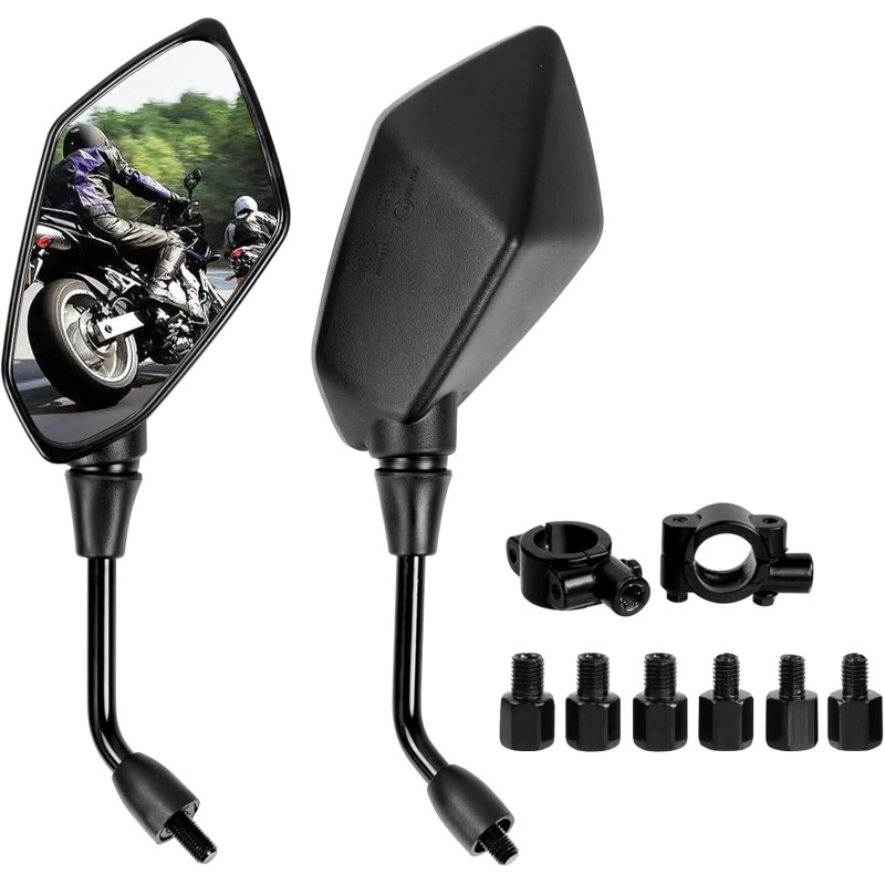 Universal Motorcycle Rear View Mirror, Handlebar End Mirror, Side Mirror with M8 M10, E-Approved for Scooters, Moped, ATV