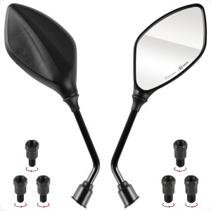Evermotor Universal Motorcycle Rear View Mirror E-Approved 2x M10 Right Thread, 2x M8 Right Thread + 1x M10 Left Thread, 1x M8 Left Thread Mirror for Quad Scooter Moped ATV