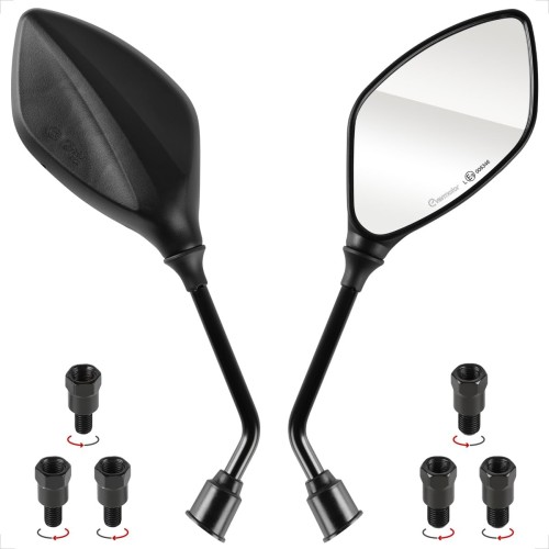 Evermotor Universal Motorcycle Rear View Mirror E-Approved 2x M10 Right Thread, 2x M8 Right Thread + 1x M10 Left Thread, 1x M8 Left Thread Mirror for Quad Scooter Moped ATV