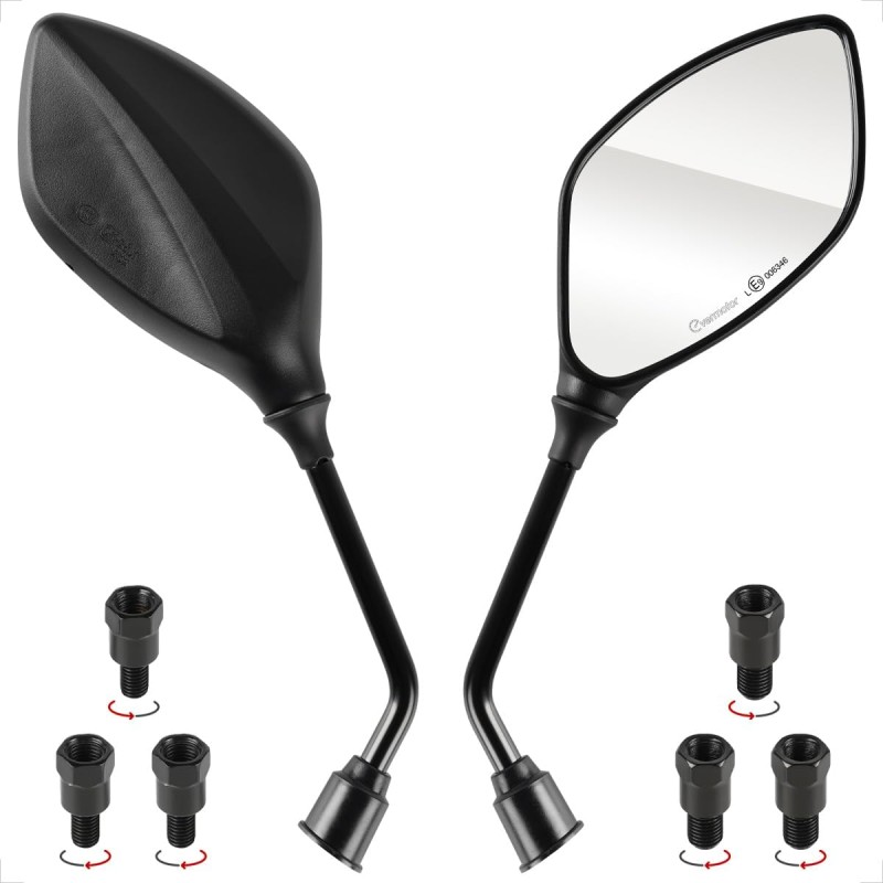 Evermotor Universal Motorcycle Rear View Mirror E-Approved 2x M10 Right Thread, 2x M8 Right Thread + 1x M10 Left Thread, 1x M8 Left Thread Mirror for Quad Scooter Moped ATV
