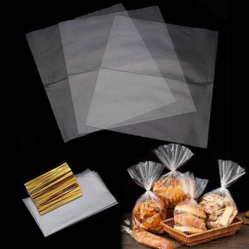 Chedin Cellophane Bags 21 x 30 / 17 x 25 / 15 x 20 / 10 x 15 cm Transparent with Metallic Ties for Bread, Biscuits, Children's Birthday, Party Favours, Bags (22 cm x 32 cm)