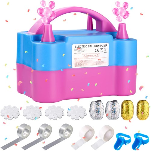 Birshe Electric Balloon Pump, 220V-240V 600W Portable Double Nozzle Balloon Pump Balloons with 15 Balloon Arch Accessories, 2 Inflation Modes, Double Nozzle Balloon Pump for Birthday Party Wedding