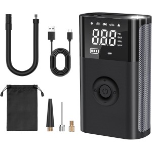 CARSUN Electric Air Pump, 150 PSI Electric Bicycle Pump, Portable Battery Air Pump, Battery Compressor with LED Light, Mini Battery Bicycle Pump for Car, Moto, Bicycle, Swimming Ring etc.