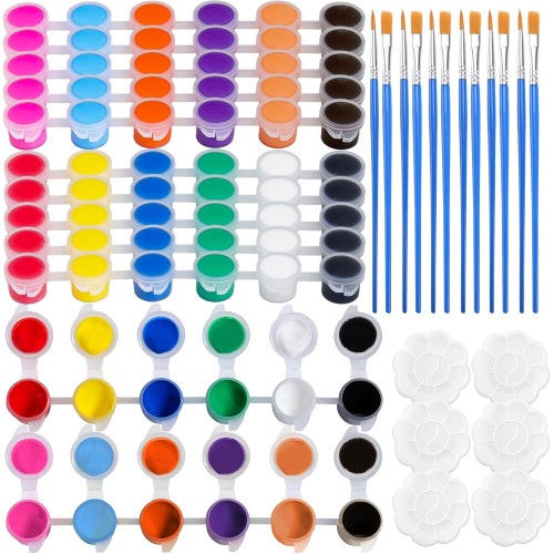 JEFFOUOO Pack of 6 Mini Acrylic Paints, Washable Acrylic Paint Set, 3 ml Each with 12 Colours, 12 Brushes and 6 Palettes, Refillable Acrylic Paint Set for Children, Adults, Home, Birthday, Classroom