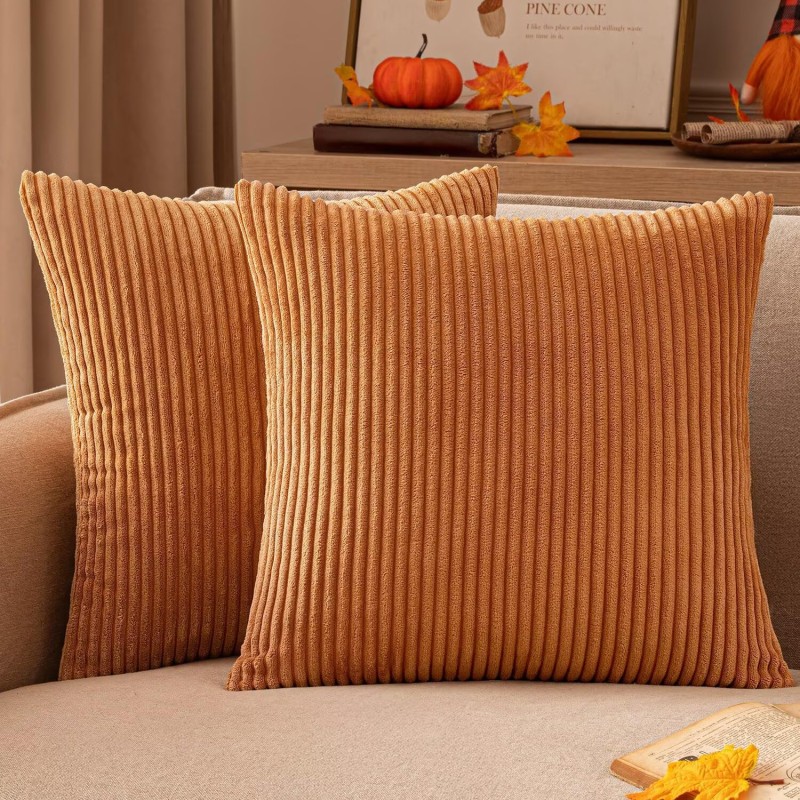 EMEMA Cushion Cover, Corduroy Decorative Cushion Cover, Sofa Cushion, Cord Cushion Cover, Decorative Soft Cushion Covers for Sofa, Armchair, Home, Bedroom, 40 x 40 cm – Burnt Orange
