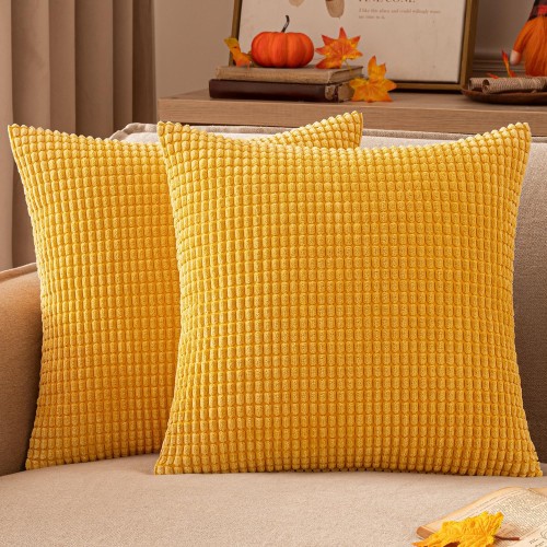 EMEMA Decorative Sofa Corduroy Cushion Cover, Autumn Granules, Soft Couch Cushion Cover, for Living Room, Set of 2, Turmeric, 40 x 40 cm