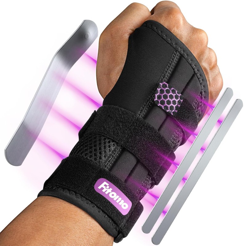 Fitomo Wrist Wraps with 3 Metal Splints and Soft Thumb Opening Bandage Wrist for Carpal Tunnel Arthritis Tendonitis Sprains Night Sleep Wrist Brace