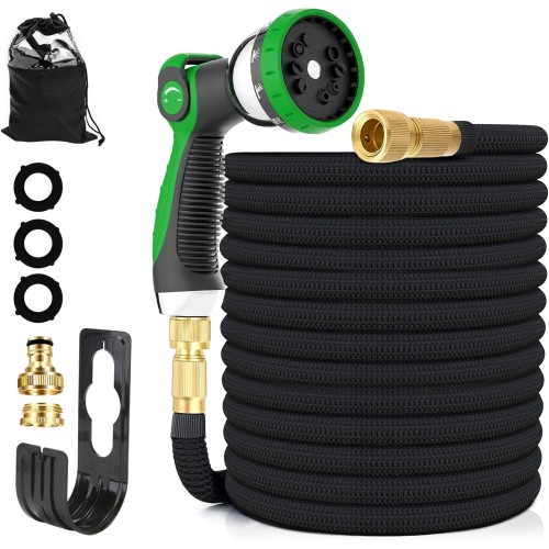 KSSKEN Flexible Garden Hose, Water Hose, 10 m, Extendable Hose with 10 Functions Gun, Flexible and Durable, High-Quality Copper Fittings, Ideal for Gardening and Household